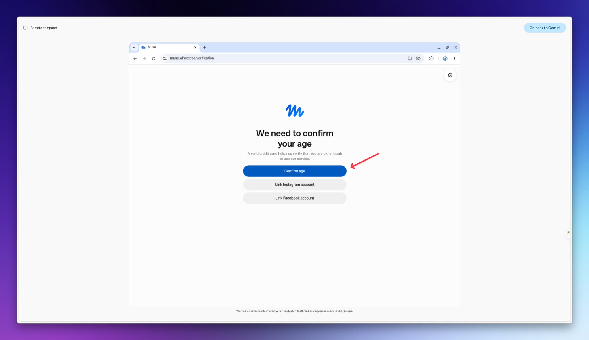 Muse 年龄验证三选一:信用卡验证、绑定 Instagram、绑定 Facebook
